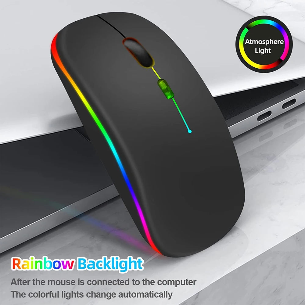 Ratón Inalámbrico RGB LED Recargable Silencioso