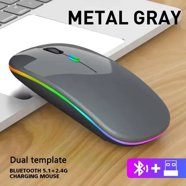 Ratón Inalámbrico RGB LED Recargable Silencioso