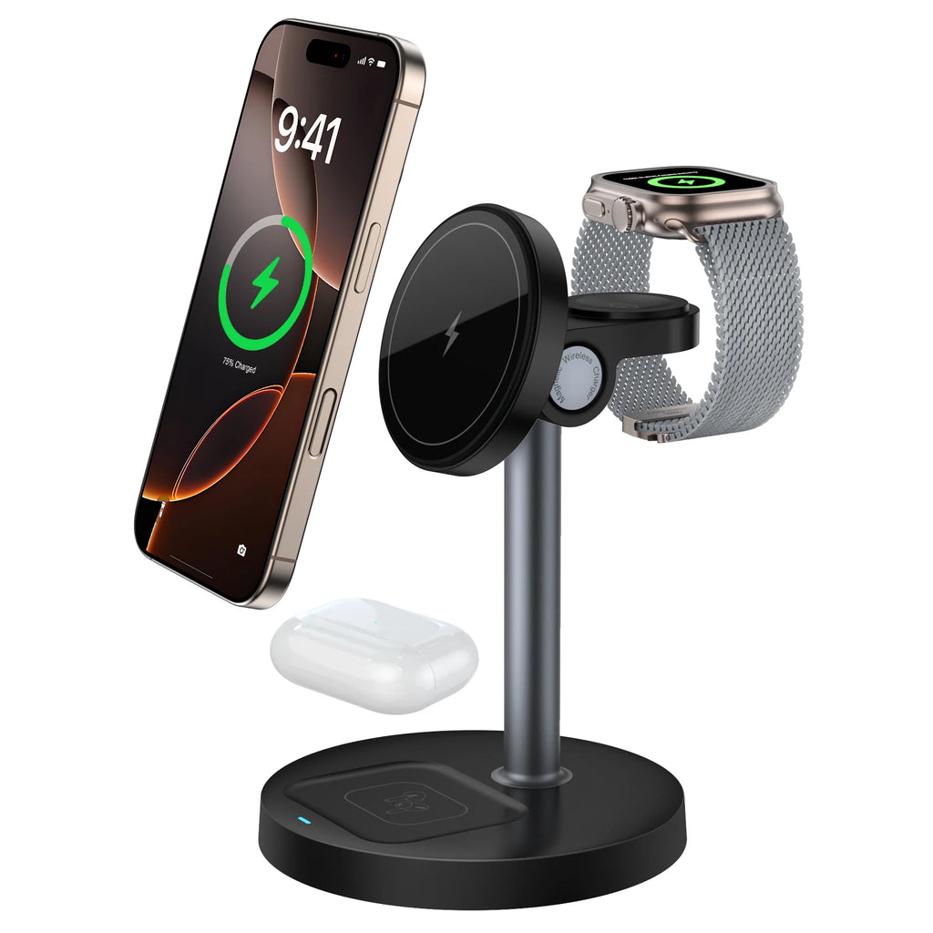 Cargador Inalámbrico Magnético 3 en 1 para iPhone, Watch y AirPods