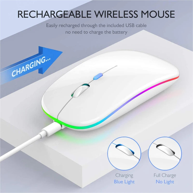 Ratón Inalámbrico RGB LED Recargable Silencioso