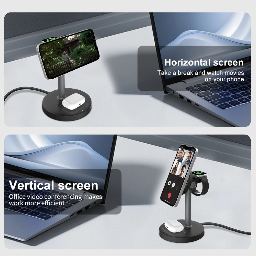 Cargador Inalámbrico Magnético 3 en 1 para iPhone, Watch y AirPods