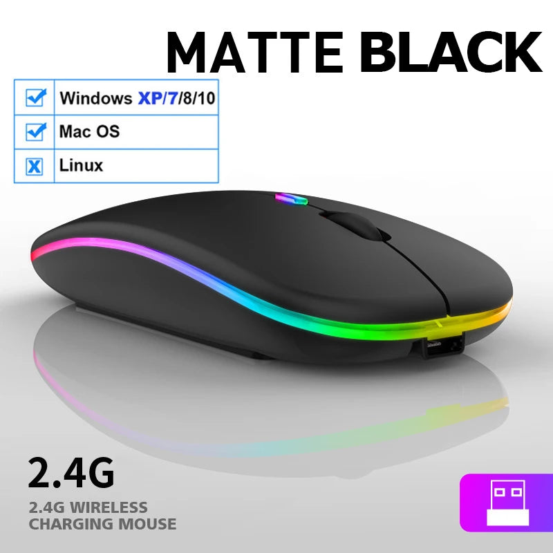 Ratón Inalámbrico RGB LED Recargable Silencioso