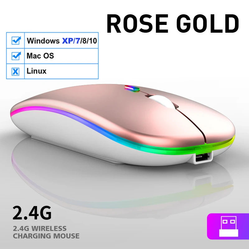Ratón Inalámbrico RGB LED Recargable Silencioso