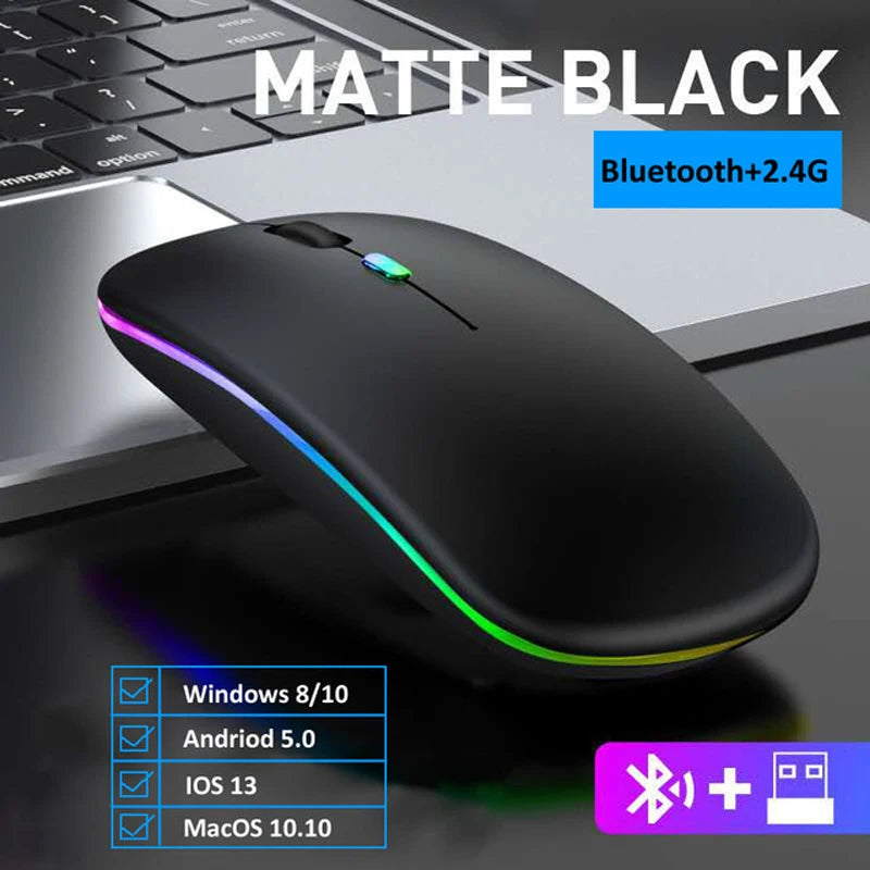 Ratón Inalámbrico RGB LED Recargable Silencioso