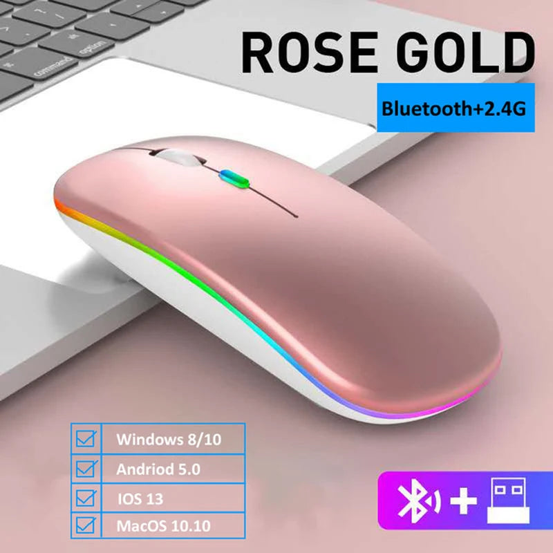 Ratón Inalámbrico RGB LED Recargable Silencioso