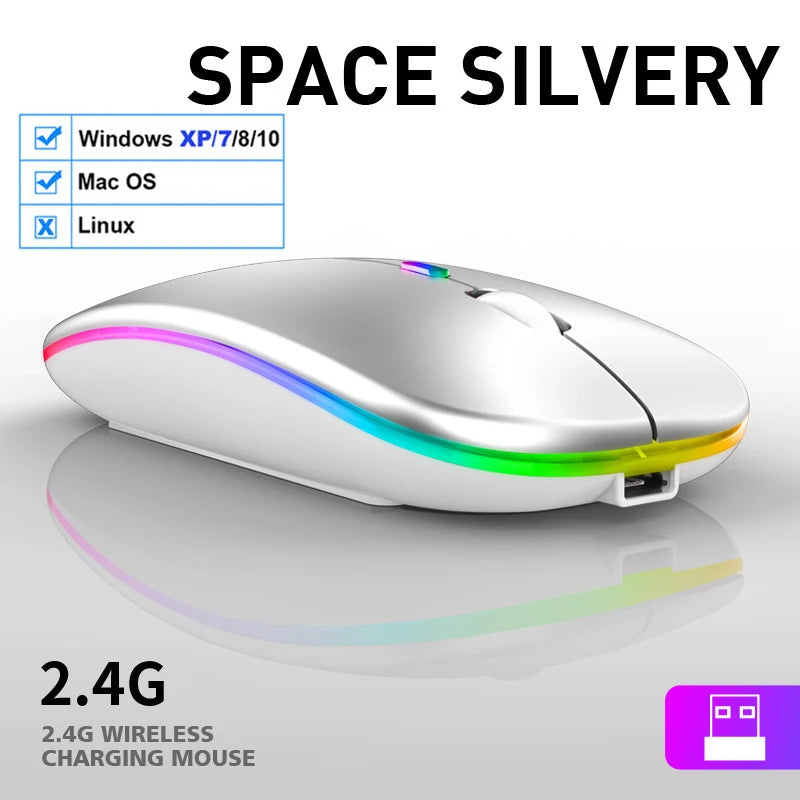 Ratón Inalámbrico RGB LED Recargable Silencioso