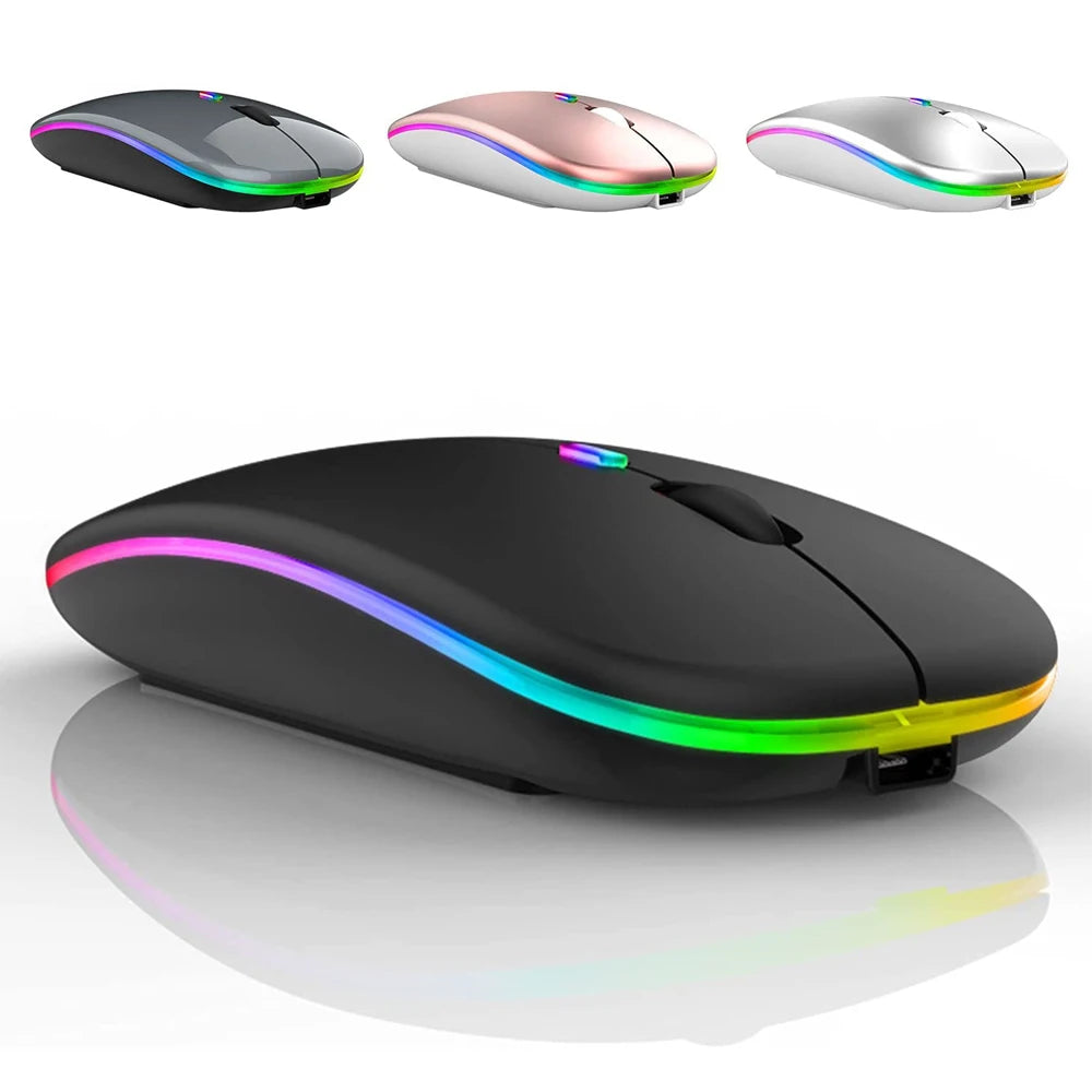 Ratón Inalámbrico RGB LED Recargable Silencioso