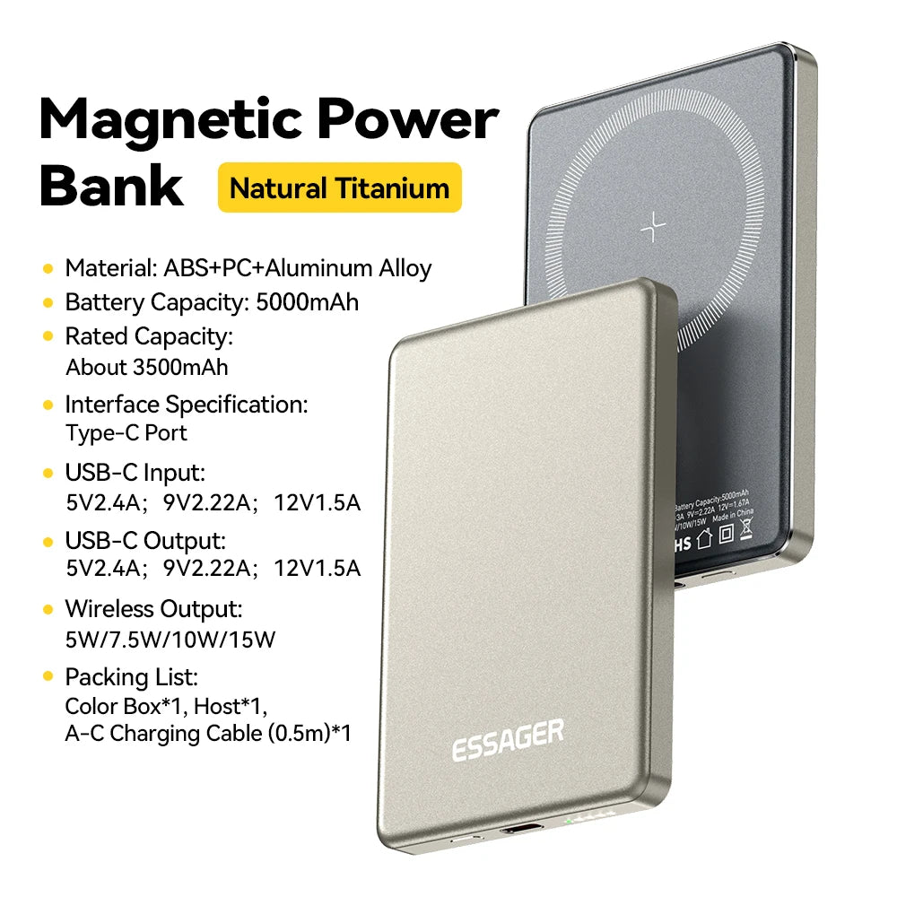 Power Bank Magnética Inalámbrica 5000mAh 20W Essager