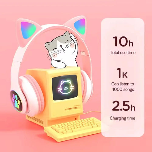 Auriculares Bluetooth Orejas de Gato con Luz LED