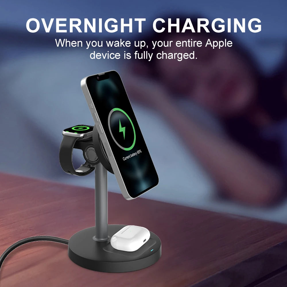 Cargador Inalámbrico Magnético 3 en 1 para iPhone, Watch y AirPods