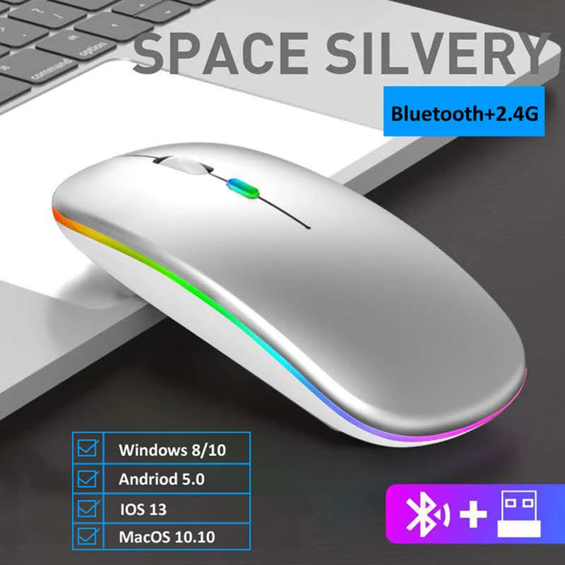 Ratón Inalámbrico RGB LED Recargable Silencioso